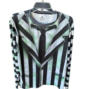 Men's Black and White Striped Long Sleeve Shirt